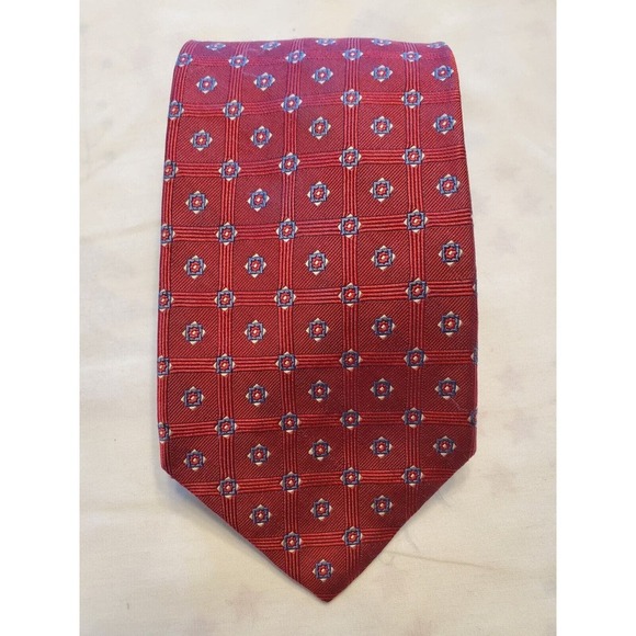 Tommy Hilfiger Necktie Red Patterned 100 Percent Silk 59x3.5 - Picture 1 of 3